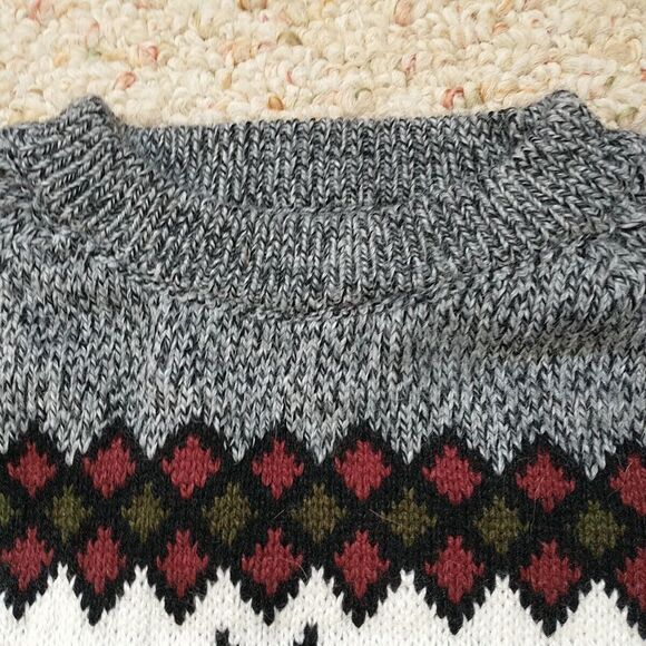 Ugly Sweater Women  Gray Reindeer Lama Fair Isle Hand Made Knit - Picture 2 of 9